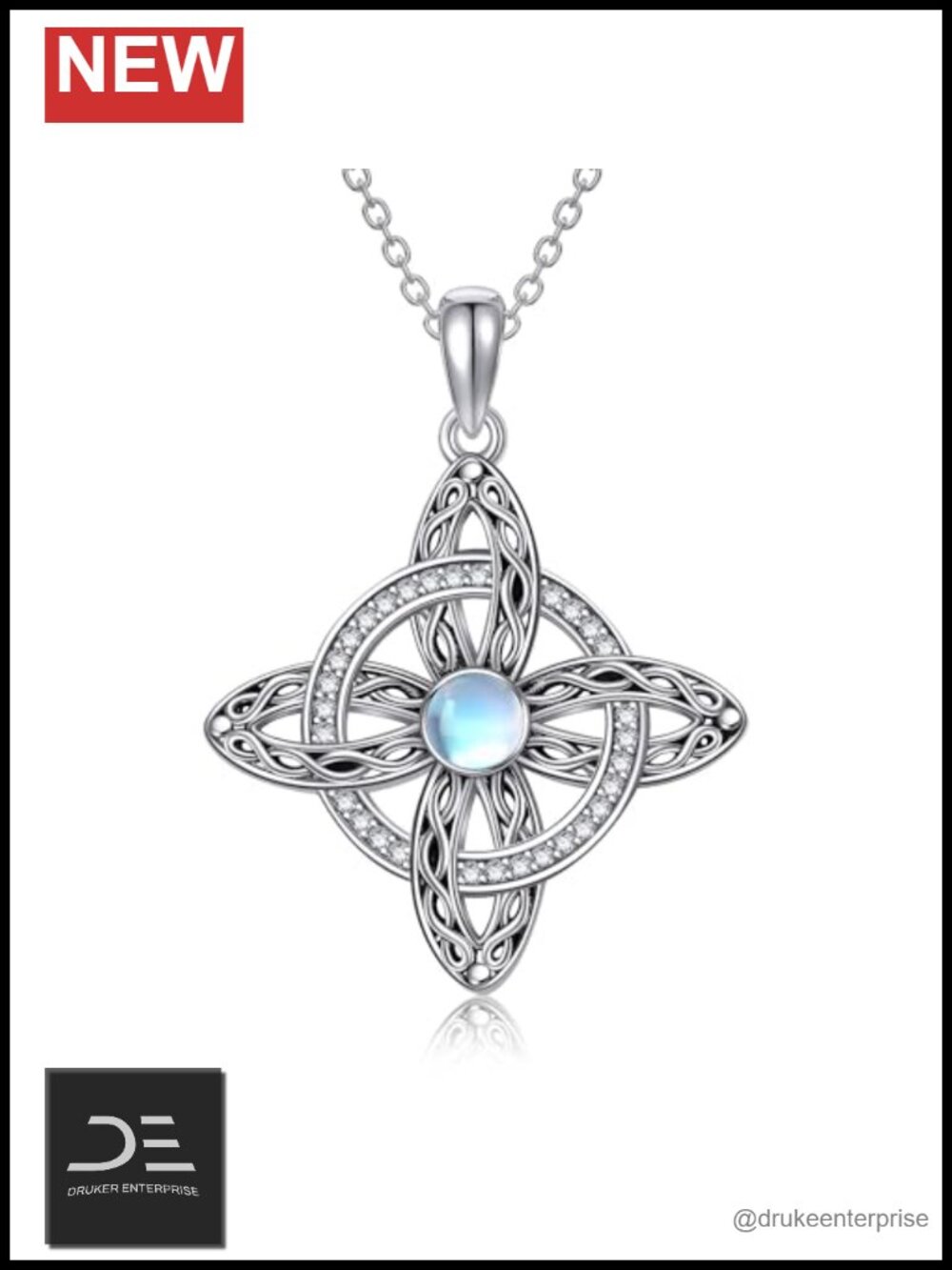 Sterling Silver Witch Knot Pendant Necklace Moonstone YAFEINI Celtic Jewelry